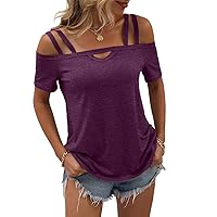 Womens Cold Shoulder Tops for Women Summer Sexy Cut Out Tops Short Sleeve Criss Cross Casual Shirts