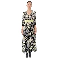 CowCow Womens Hawaii Hibiscus Tropical Flowers Floral Leaves Summer Deep V Button Up Boho Maxi Dress