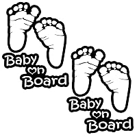 Baby on Board Sticker for Cars Funny Cute Safety Caution Decal Sign for Car Window and Bumper No Need for Magnet or Suction Cup - Footprint (2 Pack)