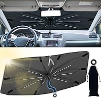 Windshield Sun Shade Umbrella with 360°Anti-Scratch Pull String Handle - Upgraded Car Sunshade with Double-Layer Fabric, Car Sun Shade Cover for Heat Insulation Protection