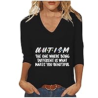 Autism The One Where Being Different is What Makes You Beautiful Shirts Women Autism Support 3/4 Sleeve Tee Tops