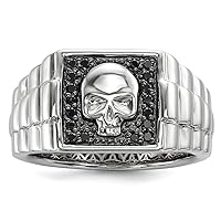 925 Sterling Silver Polished Prong set Black Diamond Square Skull Mens Ring Jewelry for Men - Ring Size Options: 10 11 9
