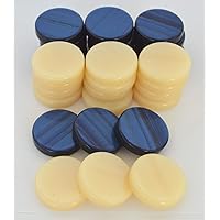 30 Acrylic Backgammon Checkers - Chips Blue & Ivory 1.4 inches