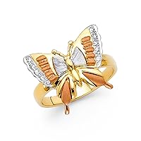14k Yellow White Rose Gold Butterfly Ring CZ Fashion Band Style Satin Polished Fancy Tri Color Size 9