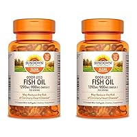 Odorless Fish Oil, 1290mg, Omega 3 Dietary Supplement, Supports Heart Health, 72 Coated Mini Softgels (Pack of 2)
