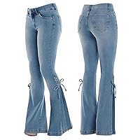 Andongnywell Women's Stretchy Skinny Bell Bottom Bootcut Denim Pant Lace-up Flare Jeans Western High Rise Boot Cut Jean