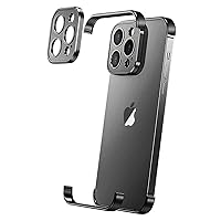Losin Compatible with iPhone 15 Pro Max Case with Camera Lens Protector, Aluminum Metal Frameless, Borderless Design, Slim Thin & Lightweight, Shockproof Bumper Cover, for Women Men (Black Titanium)