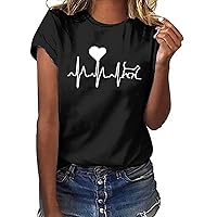 Heart Print Tshirt for Women Funny Graphic Tee Loose Comfort Cute Tops Casual Trendy Soft Tunic Sexy Classy Blouse