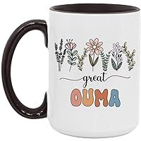 Great Ouma Gift - Floral Mug - Gift For New Great Ouma - Baby Announcement - Pregnancy Announcement Ouma - Mothers Day Gift - Birthday Gift - Black Accents Mug 15oz