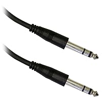 1/4 inch Stereo Audio Patch Cable, 1/4 Male to Male Nickel Plated Connectors, 24AWG, 6 feet, Black