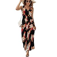 Chicken King Women's Dress V Neck Sleeveless Dress Summer Casual Sundress Loose Maxi Dresses for Beach