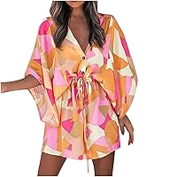 2023 Fall Women Bohemian Floral Dress Deep V Neck Ruffle Swing A Line Dress 3/4 Sleeve Beach Halloween Dress