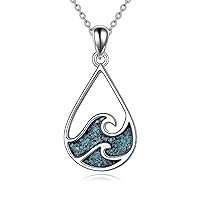 YFN Ocean Wave Necklace Sterling Silver Turquoise Pendant Beach Jewellery Summer Theme Gifts for Women Girls