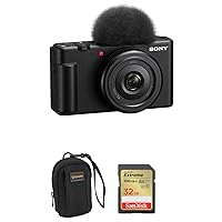 ZV-1F Vlogging Camera, Black, Bundle with SanDisk Extreme 32GB SD Card, Camera Bag for Point and Shoot Camera and Accessories, Complete Sony Digital Vlog Camera Kit (3 Items)