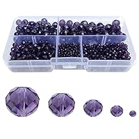 2-10mm Violet Rondelle Glass Beads for Jewelry Making 710pcs Faceted Briolette Shape Crytal Spacer Beads Assortments Supplies for Bracelet Necklace with Elastic Cord Storage Box