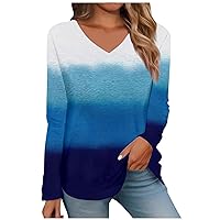 Womens Long Sleeve Tops,Long Sleeve Tops for Women V Neck Printed Fashion Summer Y2K Blouse Casual Loose Fit Oversized Tunic T Shirts Spring Dresses for Women 2024