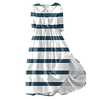 Striped Dress for Women, Women's Flip Collar Button Up 3/4 Sleeve Strap, S XXXL