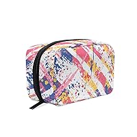 Retro Fashion On Watercolor Background With Paint Splatters Printing Cosmetic Bag with Zipper Multifunction Toiletry Pouch Storage Bag for Women