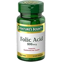 Nature's Bounty Folic Acid 800 mcg Tablets Maximum Strength, 250 Count (Pack of 1)