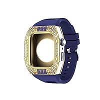 ZEDEVB Neueste Edelstahl Luxus Uhr Zubehör für Apple Watch 7/6/5/4/SE Metallarmband Gehäuse für iWatch Band 44 mm 45 mm (Farbe: H, Größe: 44 mm für 6/5/4/SE), 44mm For 6/5/4/SE, Kunststoff, Achat