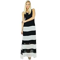 Bimba Women Semi Sheer Georgette Dress Lined Long Maxi Stripe Pattern