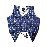 KULIA® Designer Blouse Crop Top Indian Casual Wear Navy Blue Bollywood Designer Blouse Embroidery Work Jacket Style Tussar Silk Fabric Readymade Saree Blouse