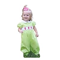 Baby Girls Hand Smocked Strawberry Long Bubble Romper