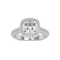 1/2 Carat Round Natural Diamond and 2 Carat Cushion Cut Moissanite Milgrain Halo Engagement Ring for Women in 18k Gold (I-J/G, SI1-SI2/VS2, cttw) Size 4 to 10.5 by VVS Gems
