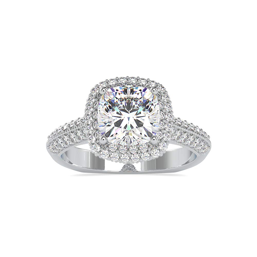 1/2 Carat Round Natural Diamond and 2 Carat Cushion Cut Moissanite Milgrain Halo Engagement Ring for Women in 18k Gold (I-J/G, SI1-SI2/VS2, cttw) Size 4 to 10.5 by VVS Gems