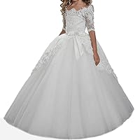Half-Sleeve Lace 2018 Holy First Communion Dresses for Girls