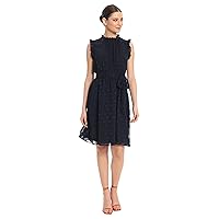 Maggy London Women's Ruffle Neck and Arm Dress with Waist Tie