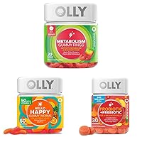 OLLY Metabolism Gummy Rings, 30 Count & Hello Happy Gummy Worms, 60 Count & Probiotic + Prebiotic Gummy, 30 Count