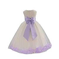 Wedding Pageant Rose Flower Petals Tulle Ivory Flower Girl Dress Toddler Recital 302T