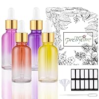 PrettyCare Eye Dropper Bottles 1oz (Rainbow Colored Glass Bottle 30ml 4 Pack with Golden Caps, 12 Lables & Funnel) Cosmetic Sample Container for Essential Oils, Perfume