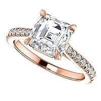 18K Solid Rose Gold Handmade Engagement Ring, 1.00 CT Asscher Cut Moissanite Solitaire Ring Diamond Wedding Ring for Her/Women, Anniversary Perfect Gifts, VVS1 Colorless