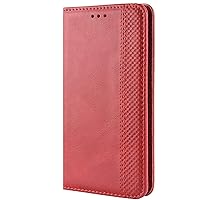 Tecno Pop 7 Case, Retro PU Leather Magnetic Full Body Shockproof Stand Flip Wallet Case Cover with Card Holder for Tecno Pop 7 Phone Case (Red)