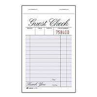 Guest Check Pad, Single Part, White, 3-11/32