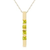 Galaxy Gold GG 14k Solid Yellow, White and Rose Gold Vertical Bar Necklace 0.35 CTW Princess-cut Natural Peridot Pendant