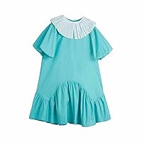 Toddler Kids Baby Girls Summer Casual Bubble Sleeve Doll Collar Lake Blue Dress Party Easter Dress for