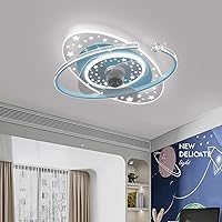 Kids Fans with Ceiling Lights 3 Speed Silent Fan with Remote Control Led Dimmable Ceiling Lights with Timer for Living Room Bedroom Dining Room Fan Lighting/Blue