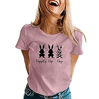 Women's Fashion Easter Shirts Spring Summer Bunny and Eggs Print Graphic Tees Casual Short Sleeve Round Neck Basic Tops
