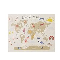 Homeriy Kids World Map Tapestry, Wall Hanging Blanket, Cartoon Animal Landmarks Map, Baby Photography Props for Living Room Kids Room Decor