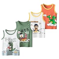 Boy Tank Top 3/4 Pack, Toddler Kids Cozy Cotton Undershirts Cartoon Print