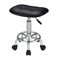 Square Rolling Stool with Wheels Height Adjustable Swivel Stools Black