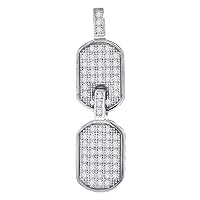 10k White Gold CZ Cubic Zirconia Simulated Diamond Mens Double Height 36mm X Width 9.5mm Animal Pet Dog Tag Charm Pendant Necklace Jewelry for Men