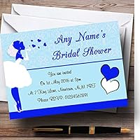 Blue Bride Hearts Personalized Bridal Shower Party Invitations