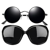 Joopin Polarized Glasses, Small Round Sunglasses and Jackie O Sunglasses Bundle, Hippie Metal Small Circle Shades Unisex Cosplay Costume, Trendy Butterfly Sun Glasses for Women Driving Sunnies