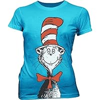 Dr. Seuss Oversized Cat in The Hat Turquoise Blue Juniors T-Shirt Tee
