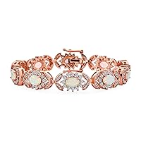 Bling Jewelry Romantic Bridal Gemstone White Created Opal Milgrain Infinity Tennis Bracelet For Women Girlfriend Rose Gold .925 Sterling Silver October Birthstone 7, 7.5 Inches
