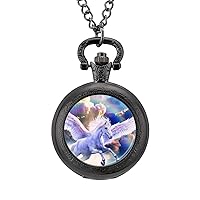 Pegasus Pocket Watch with Chain Vintage Pocket Watches Pendant Necklace Birthday Xmas